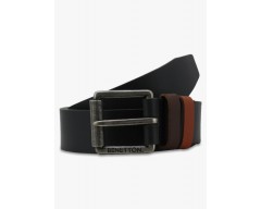United Colors of Benetton Black Broad Leather Belt With Multicolor Loops